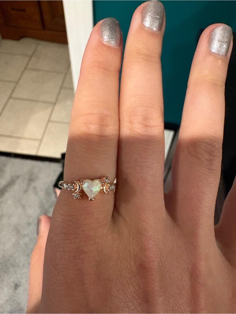 Heart Opal Halo Rose Gold Ring - Women Jewelry